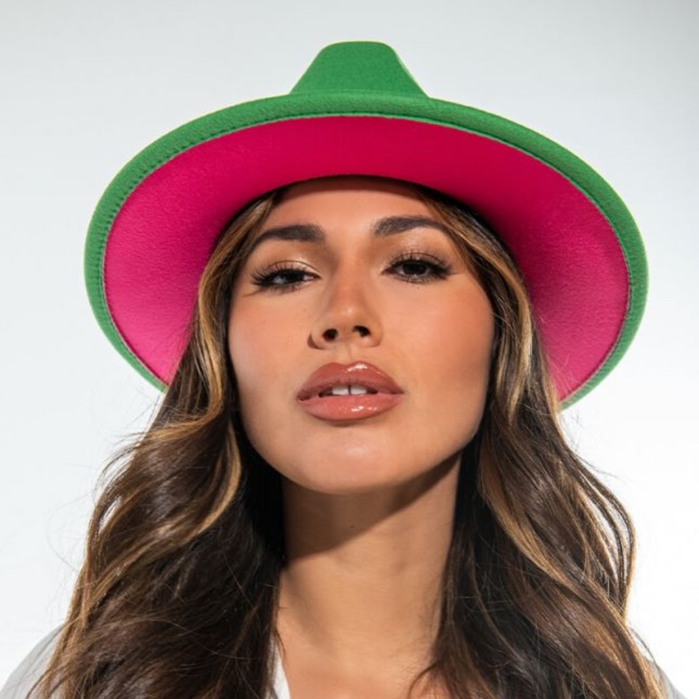 Two Tone Pink & Green Fedora Hat